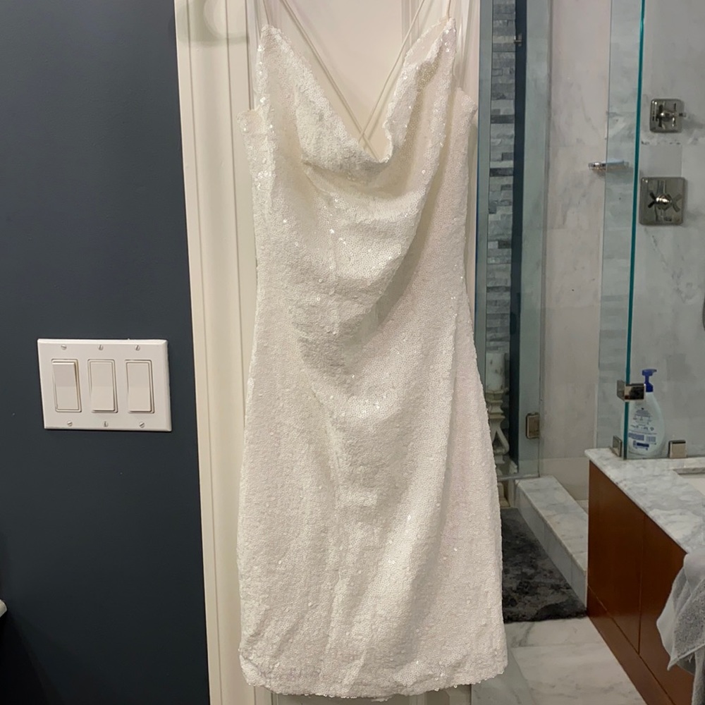 White sequin mini dress